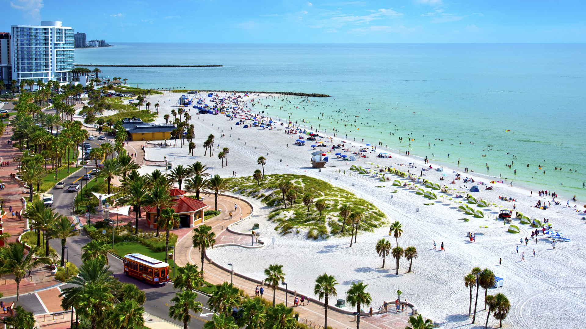 Aerial of Clearwater Beach and pier